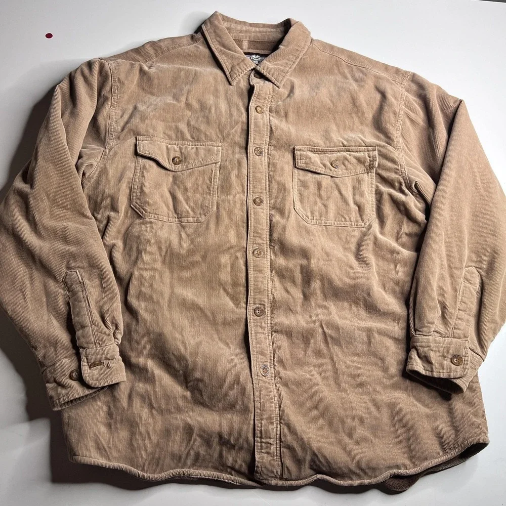 Levi's Shirt Jacket Mens XL Beige Corduroy Fleece Lined Button Up Workwear - Picture 1 of 8